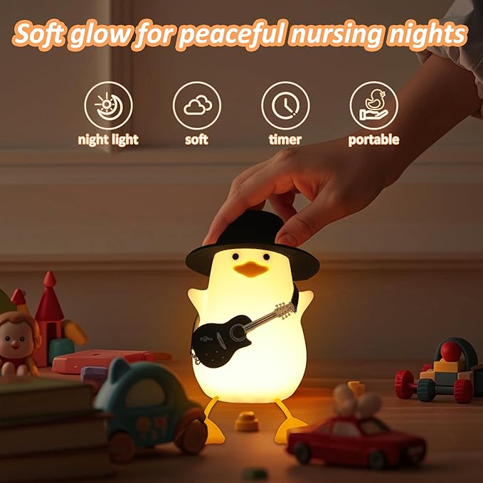 Duck Night Light, Squishy Duck Lamp, Silicone Bedside Light Up Funny Duck with Dimmer & Rechargeable. Birthday Gifts for Friends Women(Guitar Duck)