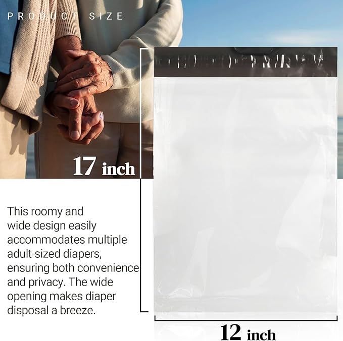 Calvana100 Pcs Extra Thick Adult Diaper Disposable Bags Odor Tight Sealing Disposal Bags Tear Resistance Adult Diaper Genie Extra Large Prevents Leakage Incontinence Disposal Bags (12 X 17 In)