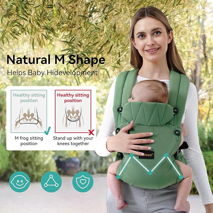 Baby Carrier Newborn to Toddler 7-45 lbs with Natural Material, Ergonomic Design,Versatile and Adjustable,Hands Free for Moms&Dads,Green