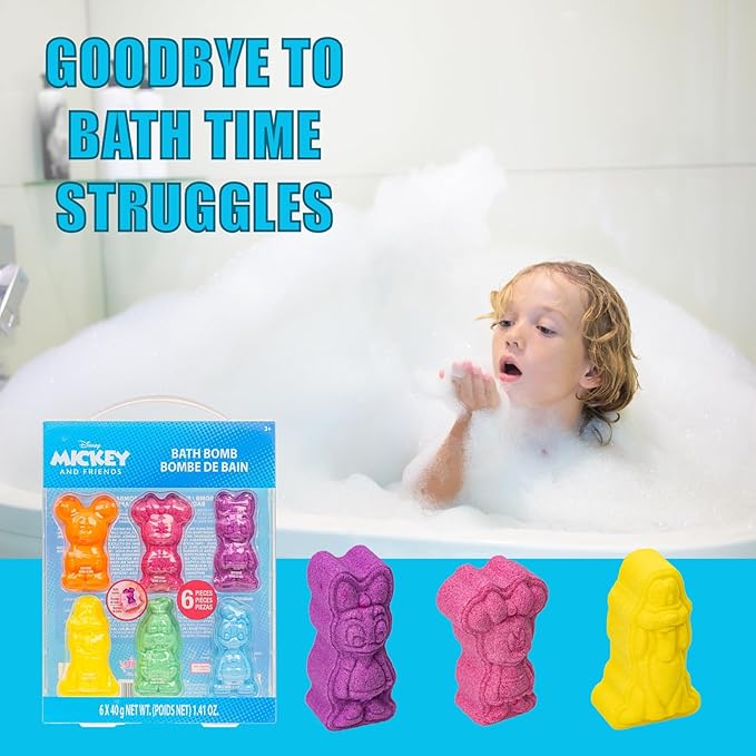 Mickey Minnie and Friends Bubblegum Scented Bath Bombs - Ages 3+ Character Molded Bath Bombs – Fun & Bright Colors by Townley Girl