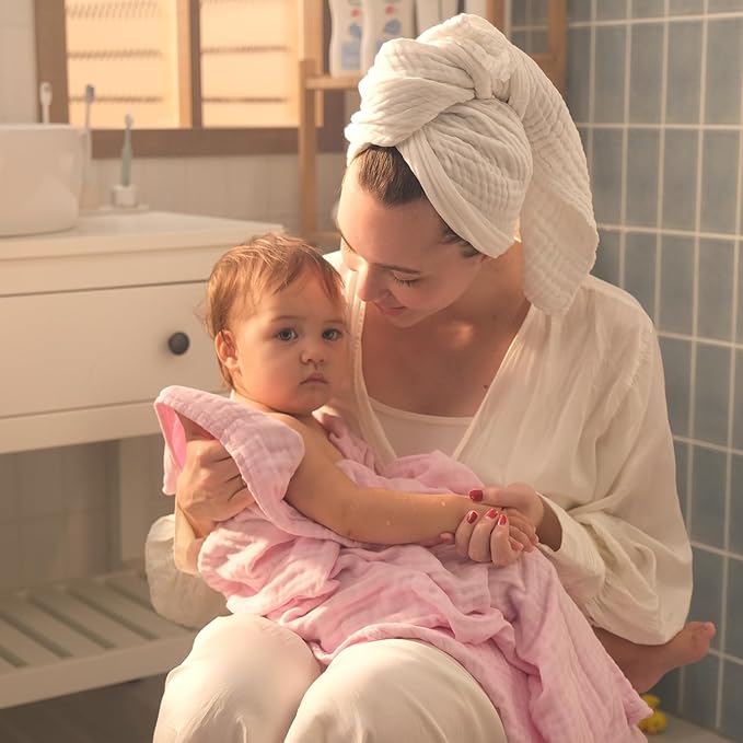 L'Ange Baby Bath Towel - 9 Layers 100% Cotton Muslin, Super Quick Dry, Medical Grade Packaging for Infants and Newborns - 28 x 47in - Blue