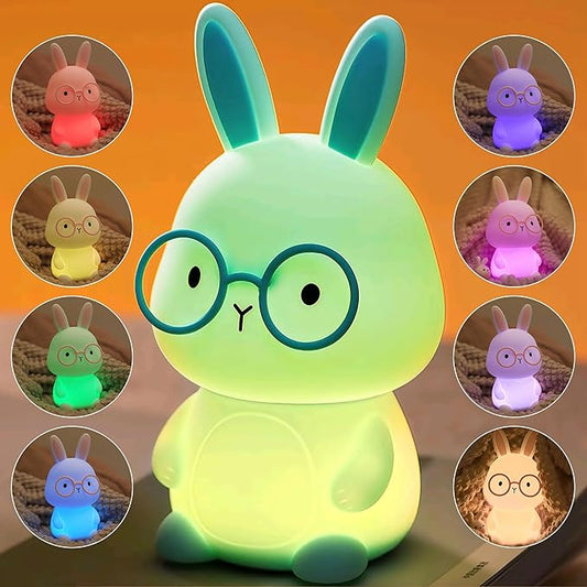 Bunny Night Light, Rabbit Lamp for Kids, Rechargeable LED Nightlight for Easter Gift,Silicone Bedside Lamp with Touch Color Changing,3 Levels Dimmable/Timmer Nursery Bedroom Light,Room Decor