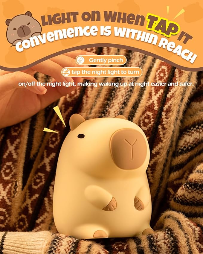 Cute Capybara Night Light, Animal Lamp, Food Grade Silicone, Rechargeable, 2 Level Dimmable, Squishy Nursery Nightlight for Desk Decor, Funny Gifts Stuff for Boys Girls Baby, White Elephant Gifts