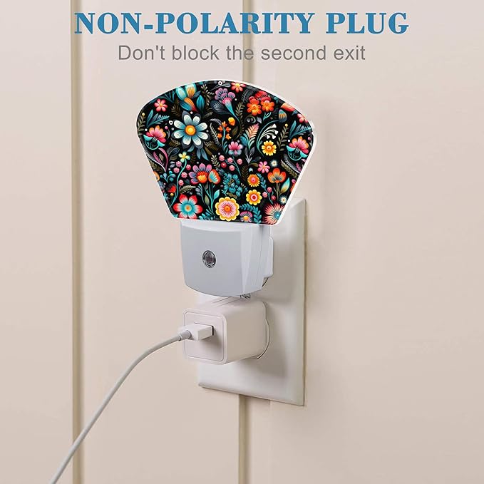 Embroidery Style Flowers Plug in Night Lights, Flowers Nightlight Plug Into Wall Dusk to Dawn Sensor for Kid Girls Boys Women Men Bedroom, Hallway, Kitchen, Bathroom, Stairs Decor