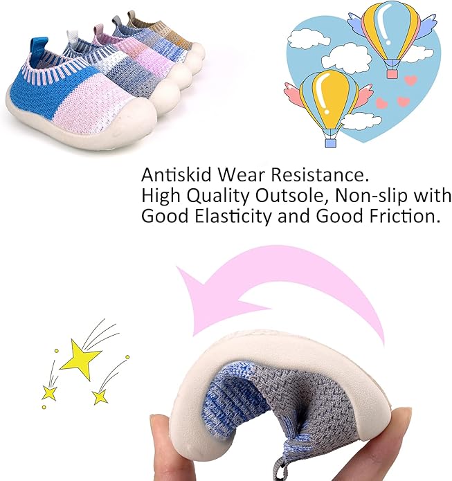 Baby First-Walking Shoes 1-4 Years Kid Shoes Trainers Toddler Infant Boys Girls Soft Sole Non Slip Cotton Canvas Mesh Breathable Lightweight TPR Material Slip-on Sneakers Outdoor