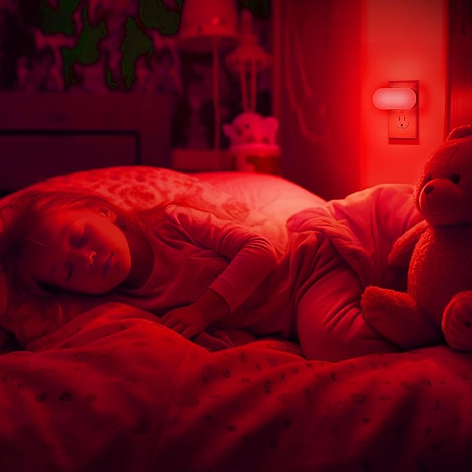 DORESshop Red Night Light, Auto On/Off, 0-100 LM Adjustable Brightness, Dimmable Plug Into Wall Light Sensor Night Light for Kids Room, Bedroom, Stair Lights, 1W, 2 Pack