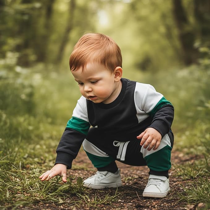 Kupretty Toddler Baby Boy Fall Winter Clothes Color Block Long Sleeve Sweatshirt Pullover Tops + Joggers Pants Outfit Set