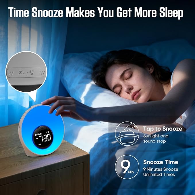 Wake Up Light Sunrise Alarm Clock, White Noise Sleep Sound Machine with 30 Soothing Sounds, Night Lights, Dual Alarms, Snooze, Timer, Bedside Lamp, Christmas Gift for Women, Kids, Heavy Sleepers