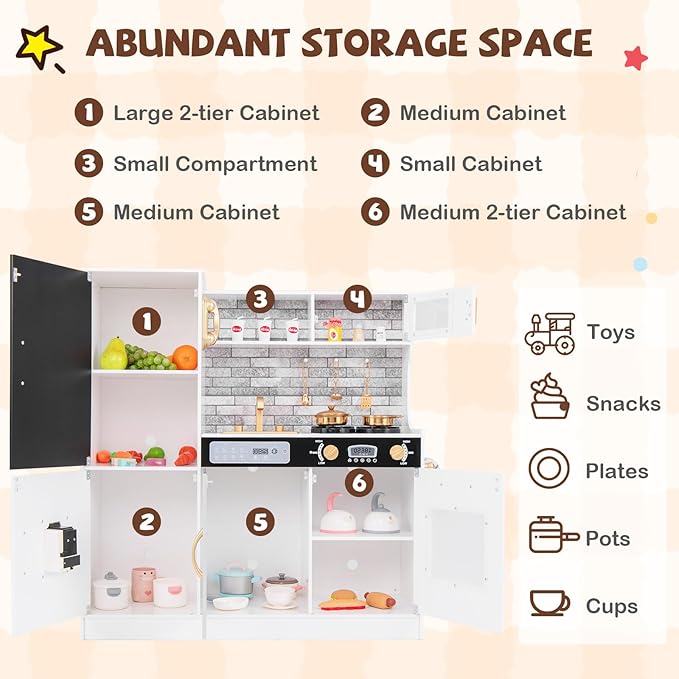 HONEY JOY Upgrade 39 in Kids Kitchen Playset, Large Wooden Little Chef Pretend Toy Kitchen Set w/Chalkboard, Telephone, Utensils, Oven, Microwave, Sink, Storage, Play Kitchen for Toddlers (Golden)