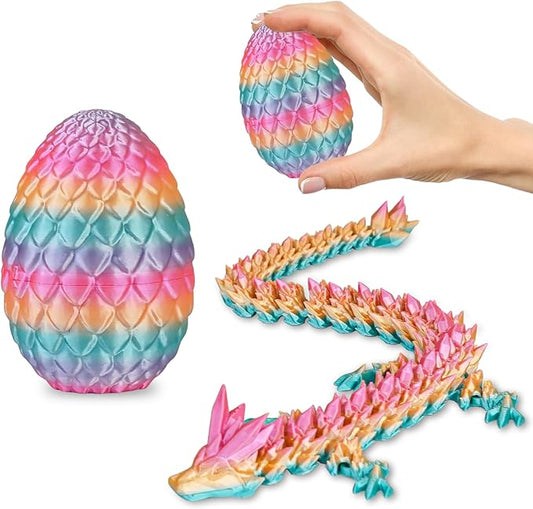 Small Dragon Eggs with Dragon Inside, 3D Printed Surprise Funny Gifts for Kids, Articulated Dragon Fidget Toys for Adults, Executive Desk Toys Office Room Décor (Pastel Rainbow)