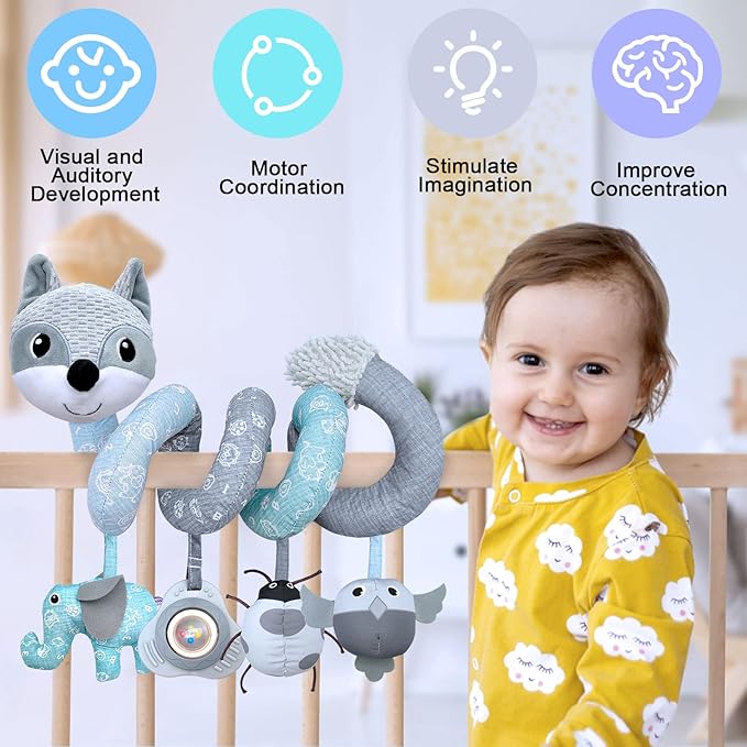 Car Seat Toys for Babies 0-6 Months Boys Girls Newborn Toys Stroller Toy, Carseat Toys Hanging Baby Infant Toy 0-3 Months for Carseat Stroller Crib with Music Rattle, Baby Gift for 0 3 6 9 12 Months