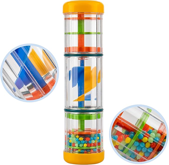 Rainmaker Baby Rain Stick Toys for Kids: 8 inch Rainstick Sensory Rattle Toys for Babies,Shaker Rainfall Tubes Musical Instrument - Yellow