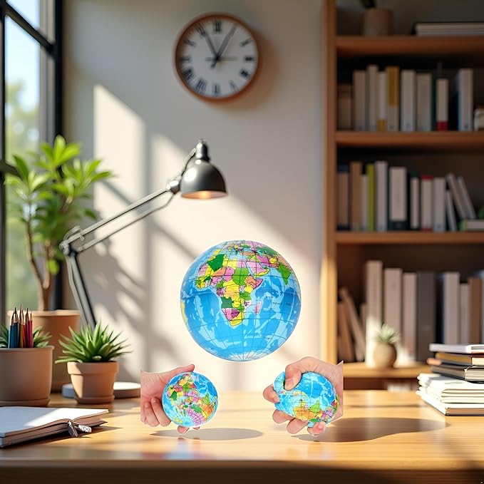 1Pc Blue Squishy Squeeze World Map Globe Palm Ball Slow Rising Stress Relief Ball for Birthday Xmas Gifts Xmas Stocking Fillers Party Bag Gifts (7.6CM)