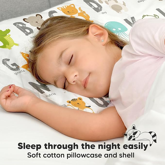 Toddler Pillow with Pillowcase - 13x18 My Little Dreamy Kids Travel Bed Pillows for Sleeping, Organic Cotton Small Pillowcase, Soft & Breathable, Machine Washable, Toddlers 2-5 Years Old (KeaABC)