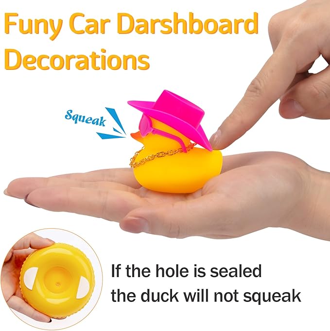wonuu 2Pcs Car Dashboard Decorations Color Ducks, Rubber Duck for Car Ornament Accessories with Mini Hat Sunglasses Necklace and Swim Ring, B_Dark Blue Duck+Blue Sun Hat&Blue Sun Hat