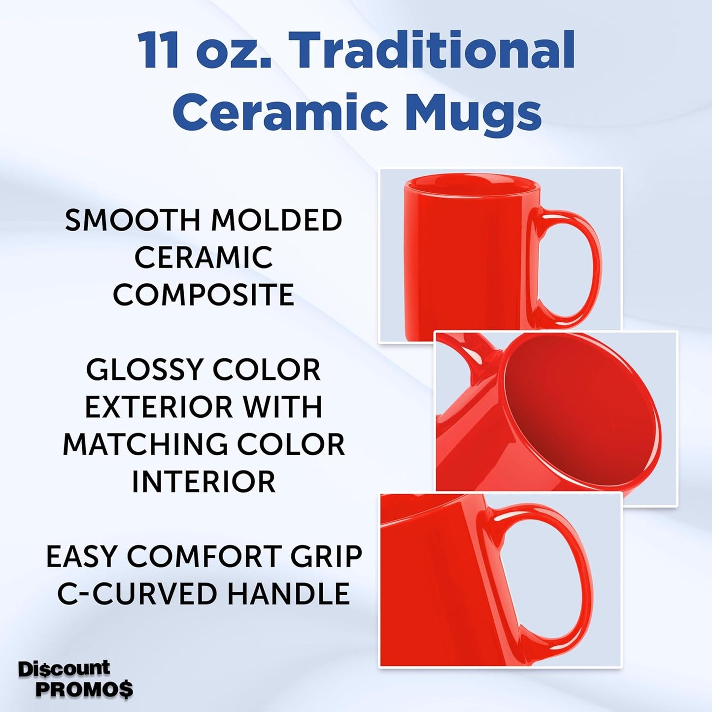 DISCOUNT PROMOS Ceramic Coffee Mugs 11 oz. Set of 10, Bulk Pack - Coffee cup set, Iced coffee cup, Gaming mug - Red