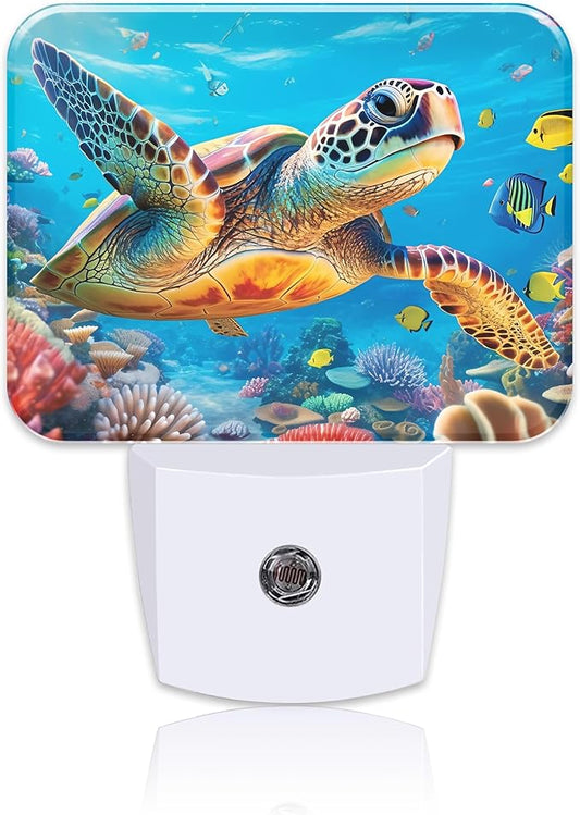 Sea Turtles in Underwater World Night Light for Kids Girls Boys, Turtles LED Night Light Plug into Wall with Dusk to Dawn Sensor for Bedroom, Hallway, Kitchen, Bathroom, Stairs Decor