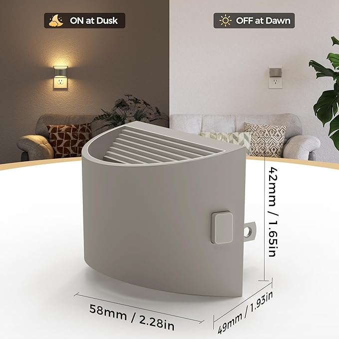 DORESshop LED Night Light[2 Pack], Night Lights Plug into Wall, 3 Level Brightness Adjustable Plug in Night Light, Dusk to Dawn Sensor Nightlights for Adults, Bedroom, Hallway, 3000K, Gray Cover