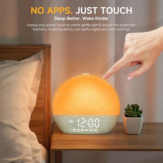 Sunrise Alarm Clock White Noise Sound Machine for Bedroom | Natural Wake-Up Light with 30 Soothing Sleep Aids, Bluetooth Speaker, Dimmable Clock, Screen-Free Design for Baby Adults Kids-Green