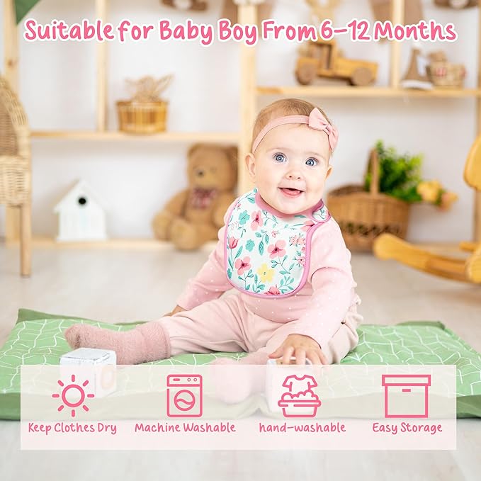 7Pcs Cotton Waterproof Baby Bibs Hook Loop Closure Newborn Bib Keepsake Baby Gift for Drooling Feeding Eating