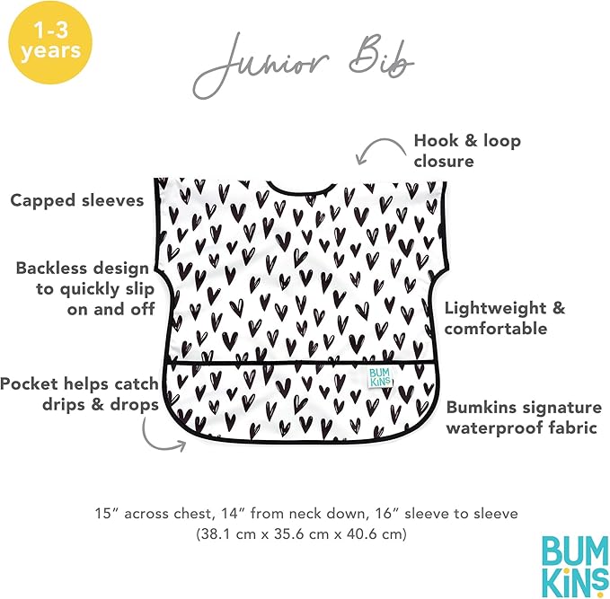 Bumkins Bibs - Toddler Bibs, Waterproof, Large for 1-3 Years, Short Sleeve