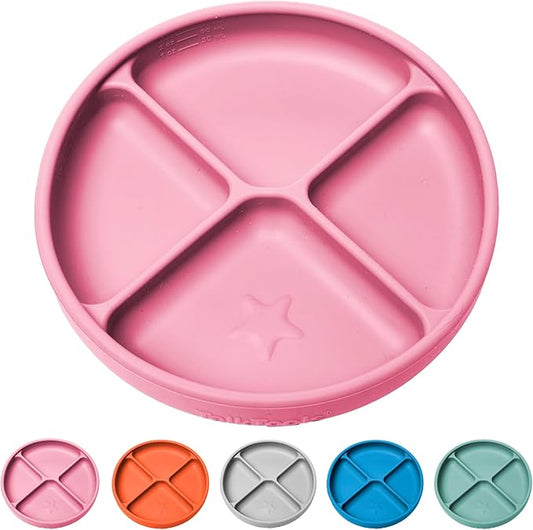 TalkTools Itsy Plate Must-Have Silicone Baby Plates with Suction | Non-Toxic Toddler Feeding Plate | Divided Portion | BPA-Free, Easy-Clean, Travel-Friendly Baby Dishware - Made in USA (Bubblegum)