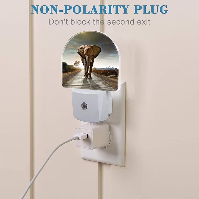 Plug in Night Lights Abstract Elephant On Road Nightlight Plug Into Wall Dusk to Dawn Sensor LED Night Light for Kid Girls Boys Women Room Decor, Hallway, Kitchen, Bathroom, Nursery, Stairs