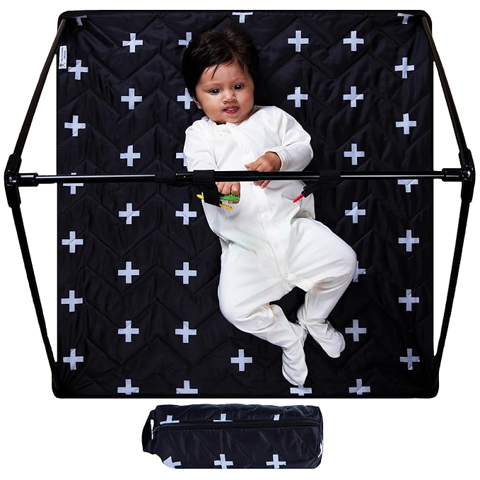 Travel Baby Play Mat for Babies 0-6 Months, Baby Play Mat, Newborn Travel Essentials, Tummy Time for Floor, Portable, Crosses Pattern