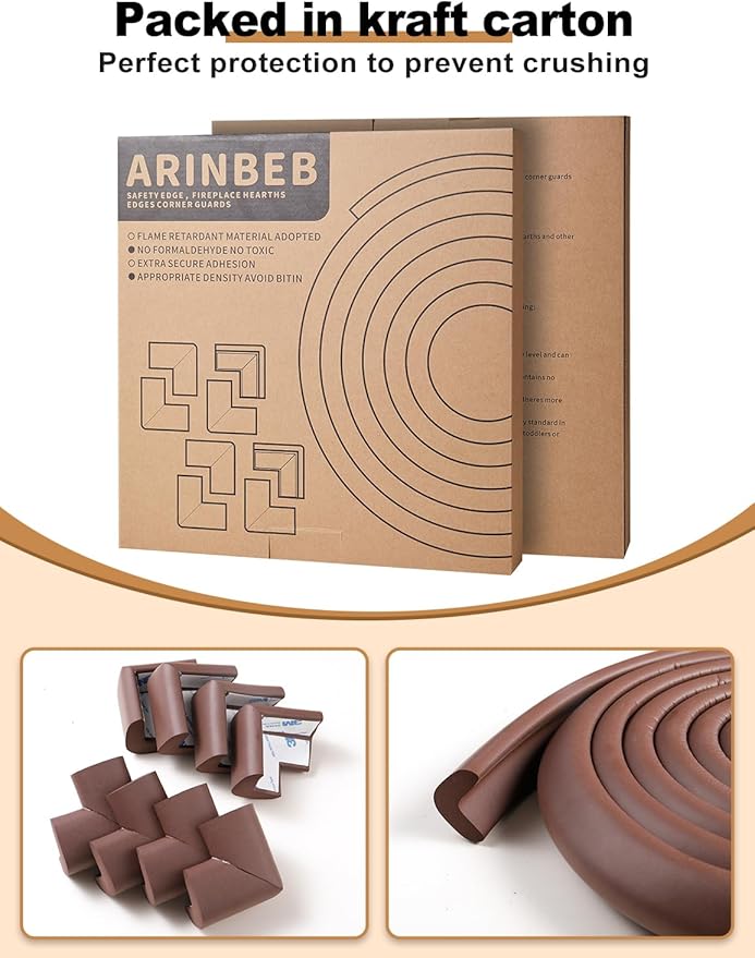 Foam Corner Protector for The Fireplace Hearths Edge and Corner Guard, with Retardant Materials Foam Safety Bumpers Baby Proofing (Coffee)