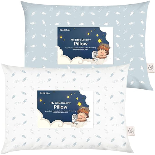 KeaBabies 2-Pack Toddler Pillow 13x18 - Soft Organic Cotton Kids Travel Bed Pillows for Sleeping, School, Nap, Machine Washable, Toddlers 2 to 5, Pillowcase Sold Separately (Spacecrafts)