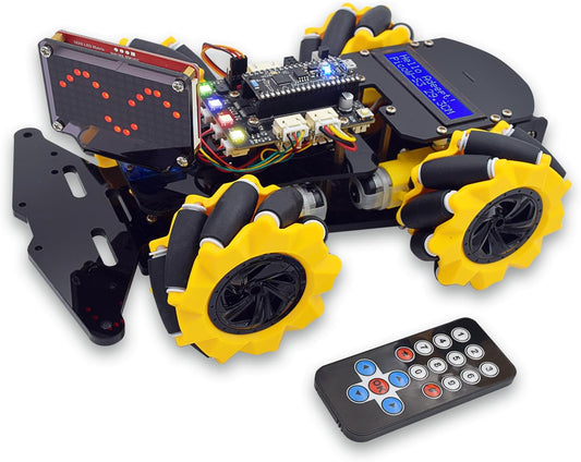 Adeept 4WD Robot Kit Omni-Directional Mecanum Wheels Car for ESP32-S3 Banana Pi PicoW-S3 DIY STEM Remote Educational Robotic with LCD1602 Display, Python Code PDF Tutorials