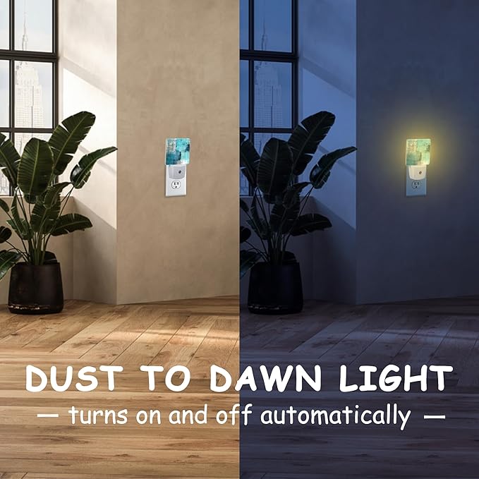 Blue Grey Abstract Modern Painting Night Light Plug into Wall with Dusk to Dawn Sensor Energy Efficient LED Nightlight for Women Girls Boys Room Decor,Hallway,Kitchen,Bathroom,Nursery,Stairs