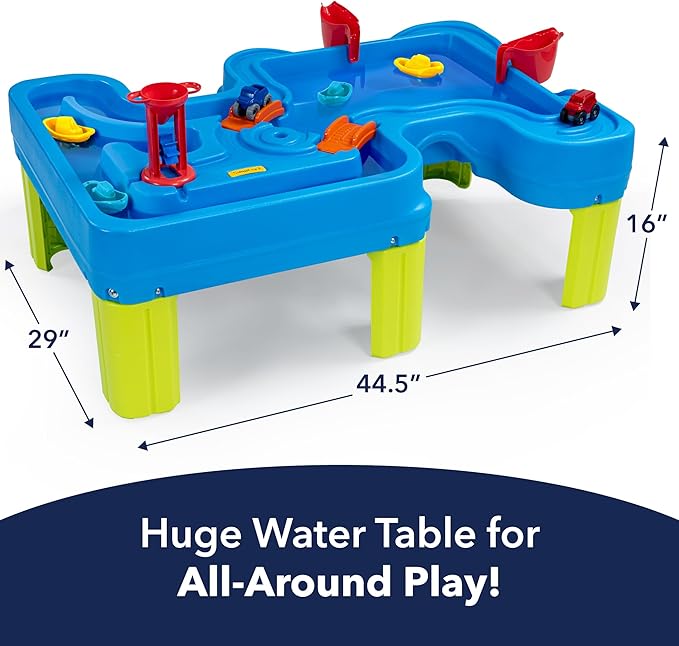 Simplay3 Big River and Roads Water Play Table, Outdoor Activity Table with Track Toys for Toddlers and Kids, 9 Accessories Included, Made in USA