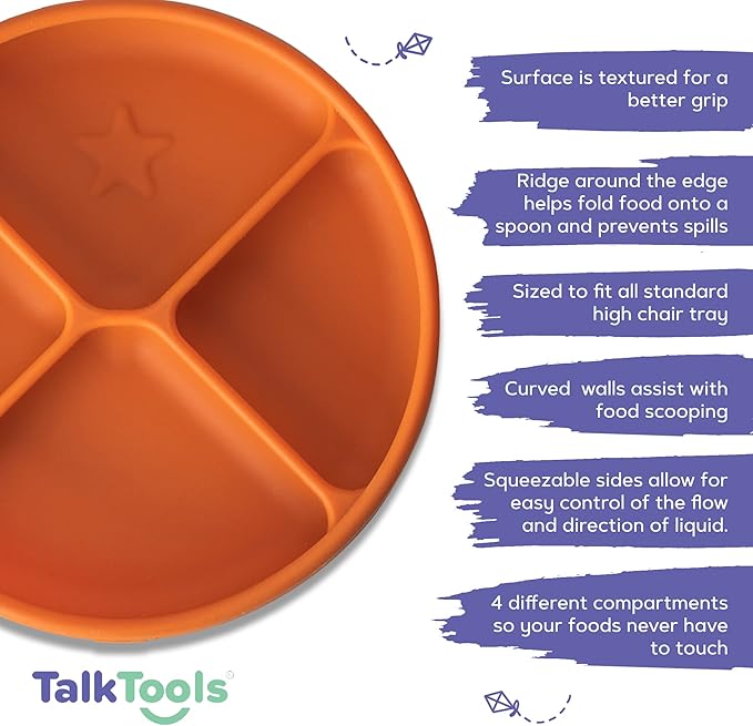 TalkTools ITSY Silicone Baby Plates Set with Suction – Feeding Essentials for Toddlers 6–12 Months+ | BLW Mealtime Set with Twin Spoon, Spill-Proof Sippy Cup | Self-Feeding Utensils (Tangerine)