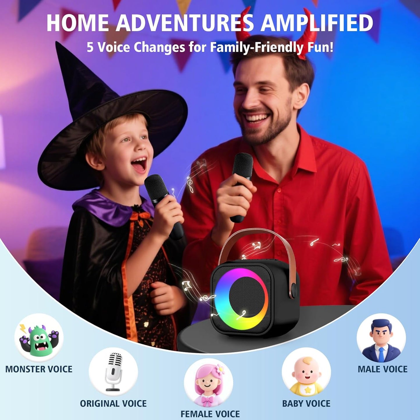 Karaoke Machine for Kids Adults, Portable Bluetooth Speaker with 2 Wireless Microphones, Portable Speaker Mini Karaoke Microphone for Home Party Birthday Gift for Girls Boys