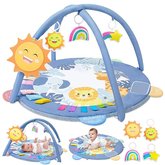 Baby Play Gym Mat Tummy Time Mat, Washable Baby Activity Play Mat for Sensory, Visual, Hearing, Touch Development, Baby Toys Shower Gift for Newborn