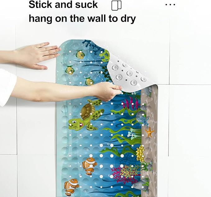 LNOND Sea Turtle Bath Mat for Tub for Kids, Ocean Bathtub Mat, Kids Bath Mats for Bathroom Non Slip with Drain Holes and Suction Cups,Machine Washable (40 X 16 Inch)