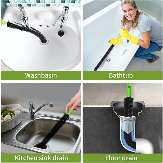 2 Pcs 17” Flexible Sink Drain Cleaner Brush Long Pipe Cleaner Brush for Cleaning Home Kitchen Sink Buthtub Snake Tube Hair Drain Clog Remover Brush for Shower and Tub Hair Clogs Bendable Sewer Drain
