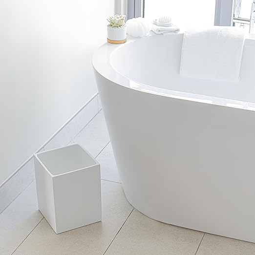 Matte White Square Small Trash Can, 2 Gallons / 7.5L Garbage Can, Waste Basket for Home, Bathrooms, Office, Under Desk, Bedroom, Laundry Room, Kitchen, Kids Room, and Dorm