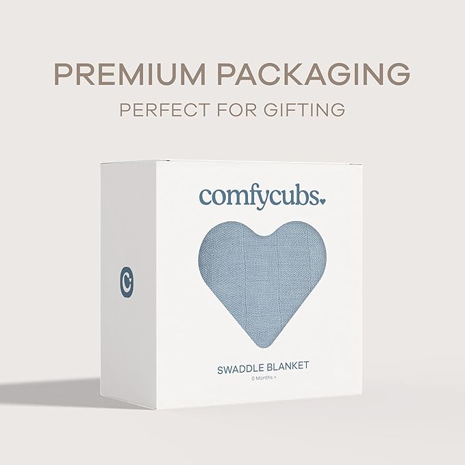 Comfy Cubs Muslin Swaddle Blankets Pack of 1 - 47 x 47 Inch Soft Cotton Baby Blanket Set, Large Multipurpose Wraps for Newborns - Self-Soothing Swaddles for Newborns - Pacific Blue