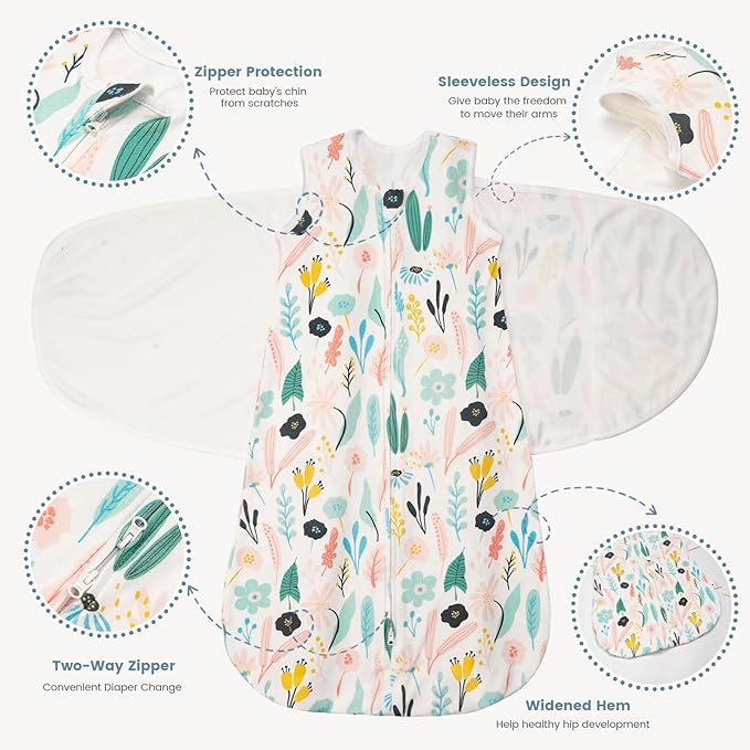 ZIGJOY Sleep Sack Swaddle 1.0 Tog Baby Wearable Blanket 100% Cotton Baby Swaddle Blanket for Newborns 0-6 Months Green&Tropical Rainforest