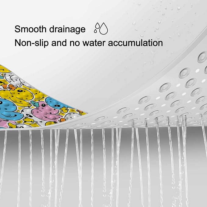 LNOND Bath Mat for Tub for Kids, Cartoon Duck Bathtub Mat, Kids Bath Mats for Bathroom Non Slip with Drain Holes and Suction Cups,Machine Washable (40 X 16 Inch)