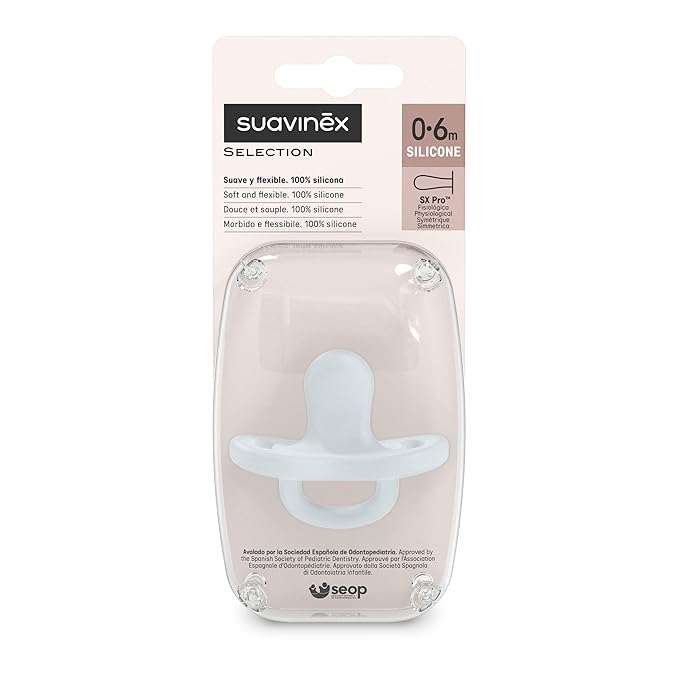 Color Essence SX PRO Silicone Baby Pacifier 1Pk, Made with 100% Soft Silicone, Baby Essentials Perfect for Breastfeeding Babies, Designed in Spain, 0-6 Mths, Blue
