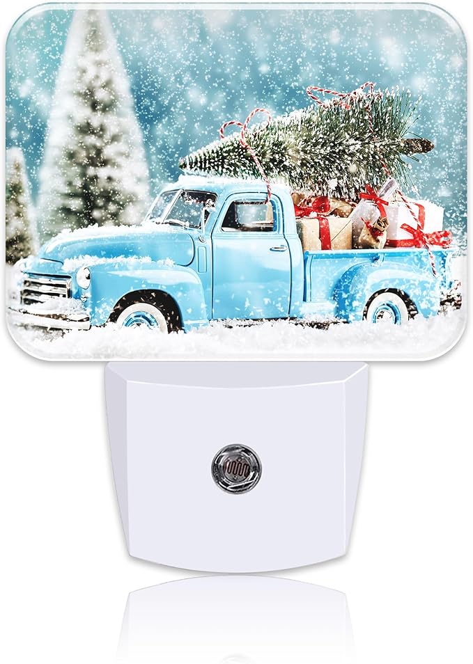 Christmas Blue Truck Night Light Plug into Wall, Christmas Tree Night Light with Dusk to Dawn Sensor for Kid Girls Boys Women Men Bedroom, Hallway, Kitchen, Bathroom, Stairs Decor