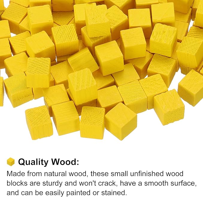 uxcell 300Pcs Wood Blocks for Crafts, 1cm Unfinished Wood Cube Solid Wooden Blank Square Block for DIY Craft Projects Personalized Gifts, Yellow