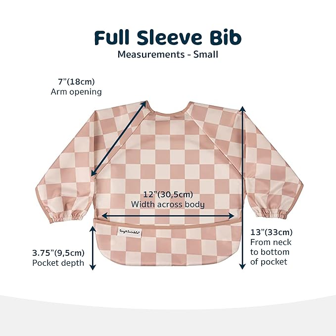 Tiny Twinkle Long Sleeve Bib for Babies & Toddlers – Waterproof Smock Bib for Eating – Machine Washable & Mess-Proof, Baby Feeding Essential & Shower Must-Have(Checkers Brown, 6–24M)