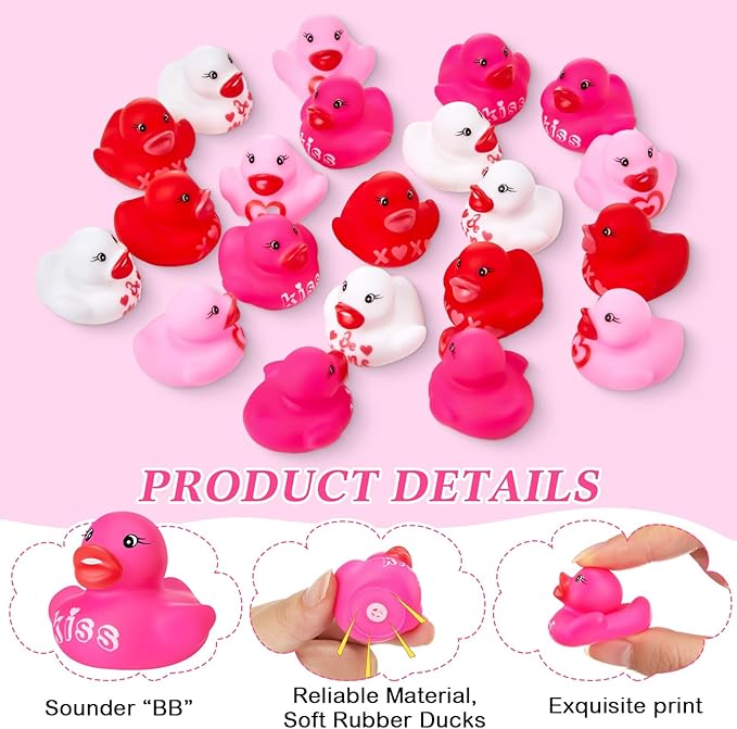 400 Pcs Valentine's Day Rubber Ducks Assorted Mini Rubber Duckies Pool Bath Ducks Toys for Party Favors Classroom Exchange Gifts