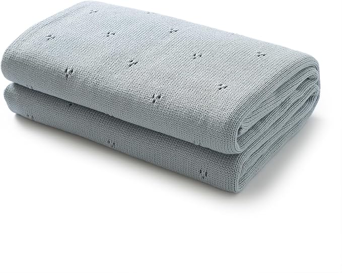 Luxury Organic Cotton Pointelle Baby Blanket (Powder Blue)