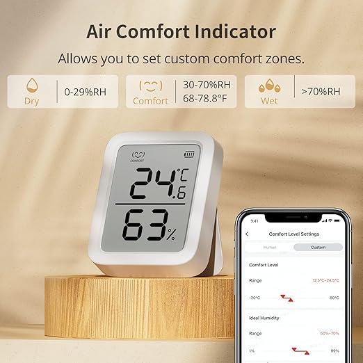SwitchBot Thermometer Hygrometer, Bluetooth Indoor Humidity Meter for Home, Temperature Sensor with App Control, Large LCD Display, Notification Alerts, 2-Year Data Storage Export