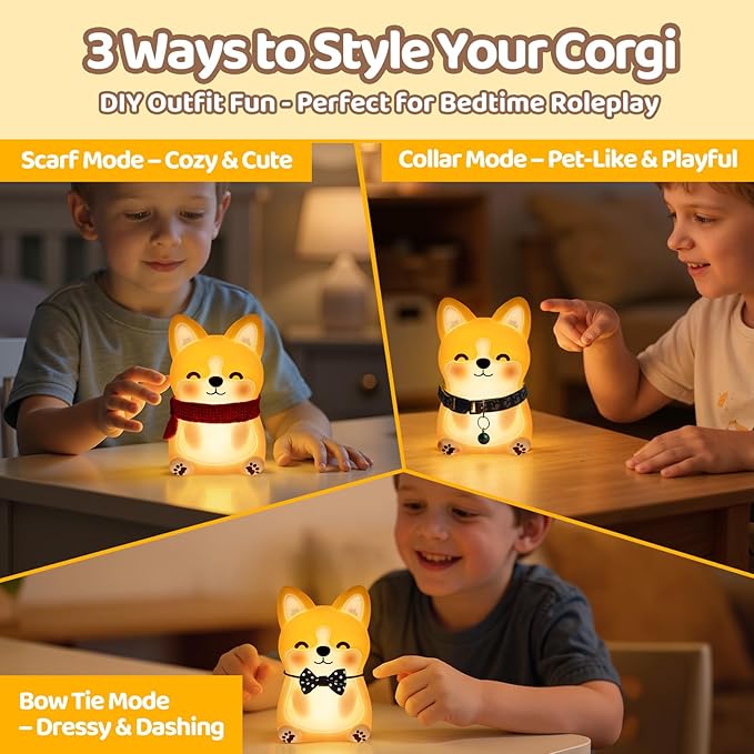 Mewaii Huggwaii Corgi Dog Night Light for Kids, 3 Brightness Levels Silicone Nursery Dog Lamp, 30 Min Timer&Rechargeable Cute Puppy Kids Night Light for Bedroom,Corgi Gifts for Boys,Baby Room Decor